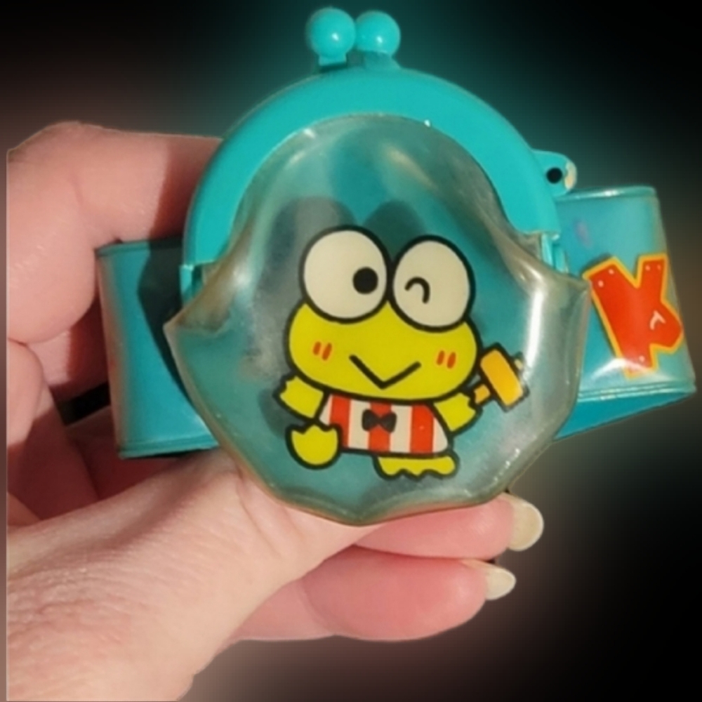 Vtg 90s Sanrio Keroppi green frog coin purse wrist wallet bracelet rare